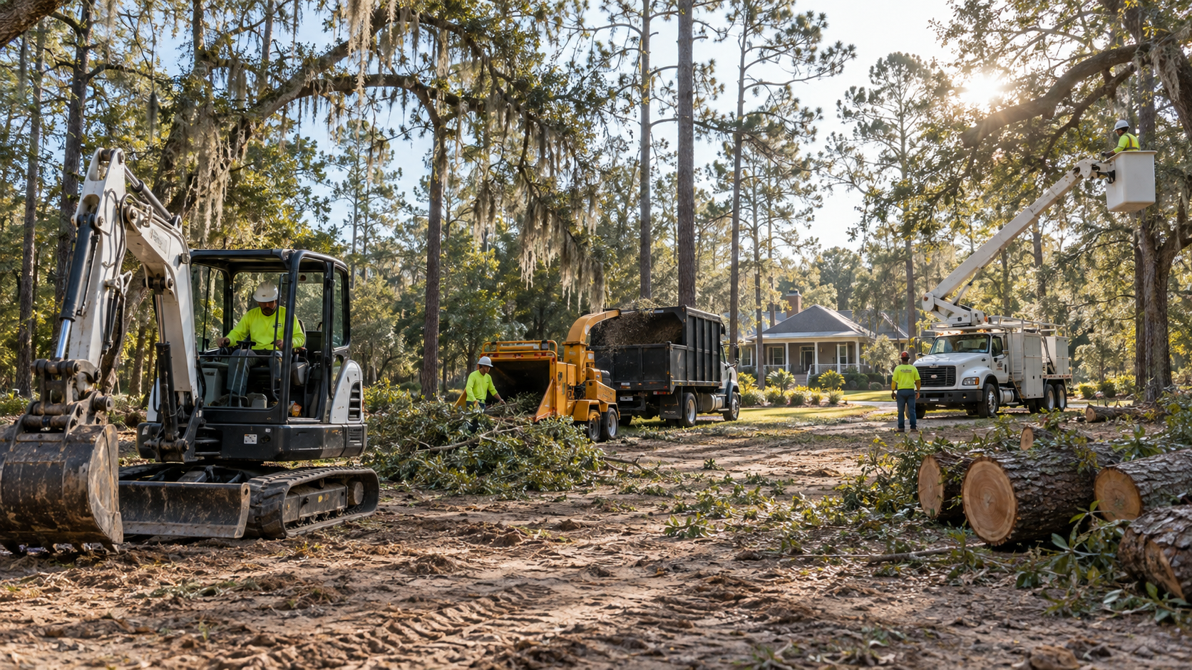 Tree and land service equipment prepared for a Tallahassee property project