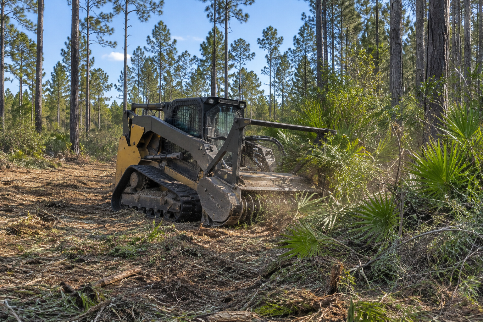 Forestry mulcher clearing a North Florida lot