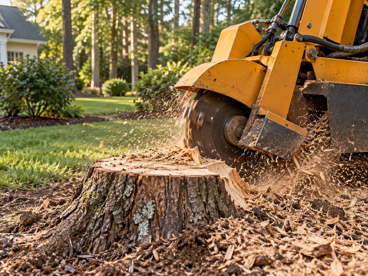 Stump grinder removing a tree stump